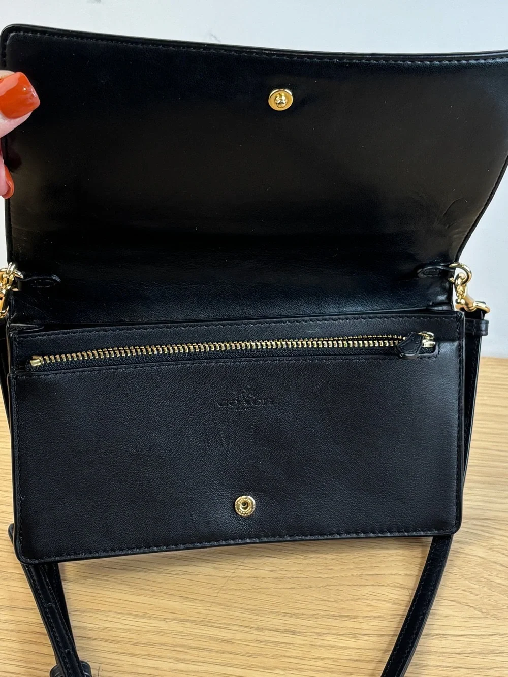 Coach Anna Foldover Clutch Crossbody in Signature Canvas Black/Brown